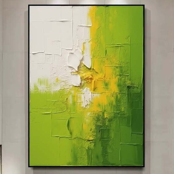 White Textured Painting Green 3d Texture Art Painting Yellow Minimalist Wall Art Large Abstract Art Original Abstract Oil Painting