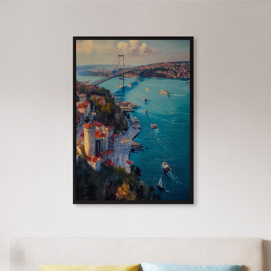 Istanbul Bosphorus Bridge Aerial Boats Coastal Cityscape Poster