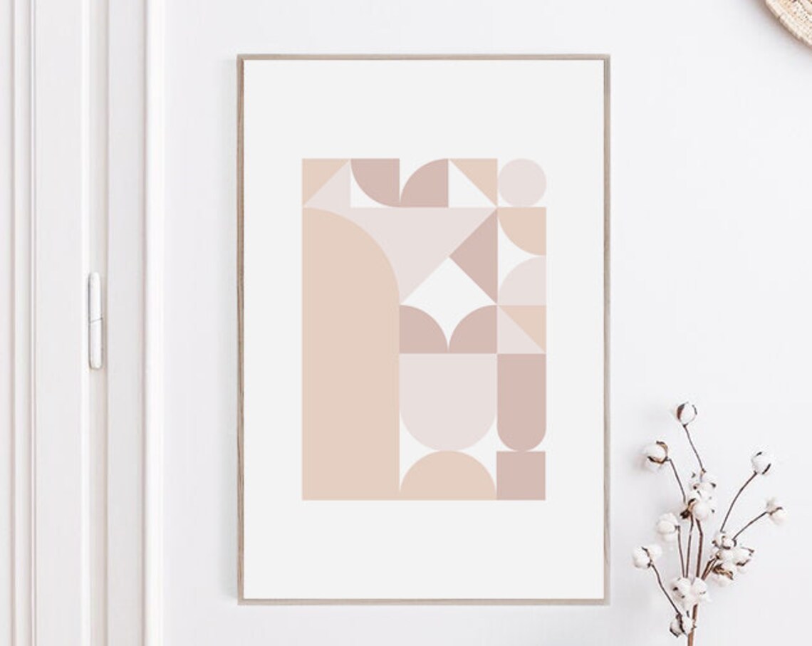 Pastel Geometric Shapes Collage Mid Century Bauhaus Art Poster - Image 3