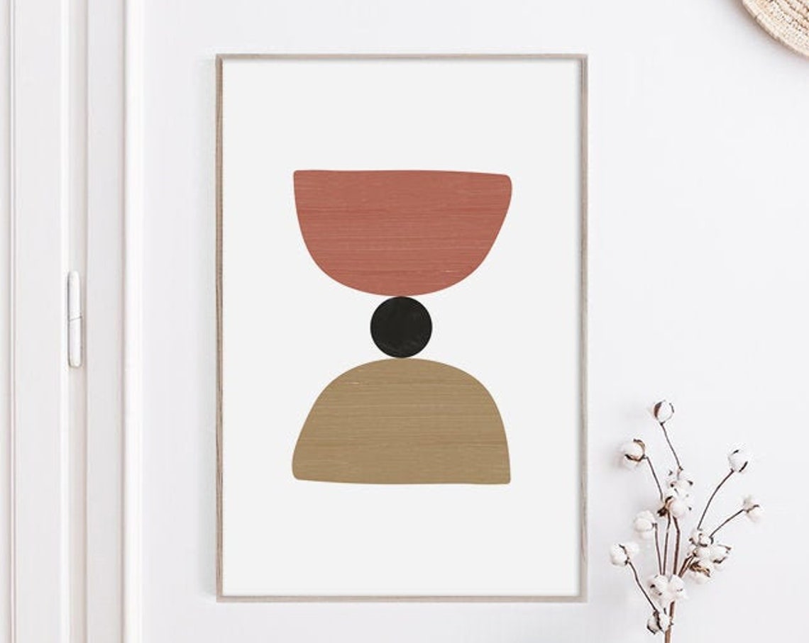 Terracotta Geometric Totem Shapes Black Dot Mid Century Modern Poster - Image 3