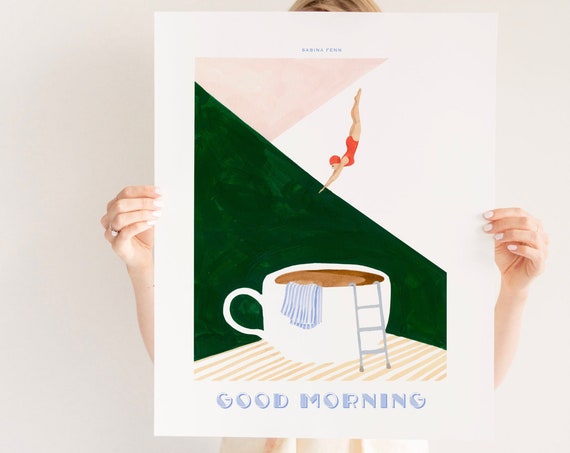 Coffee Poster Print Good Morning Coffee Diver Retro Diver Art Kitchen Wall Art