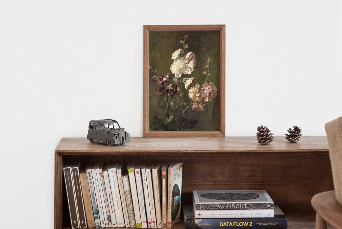 Vintage Hollyhock Flower Art Print, Farmhouse Floral - Image 2