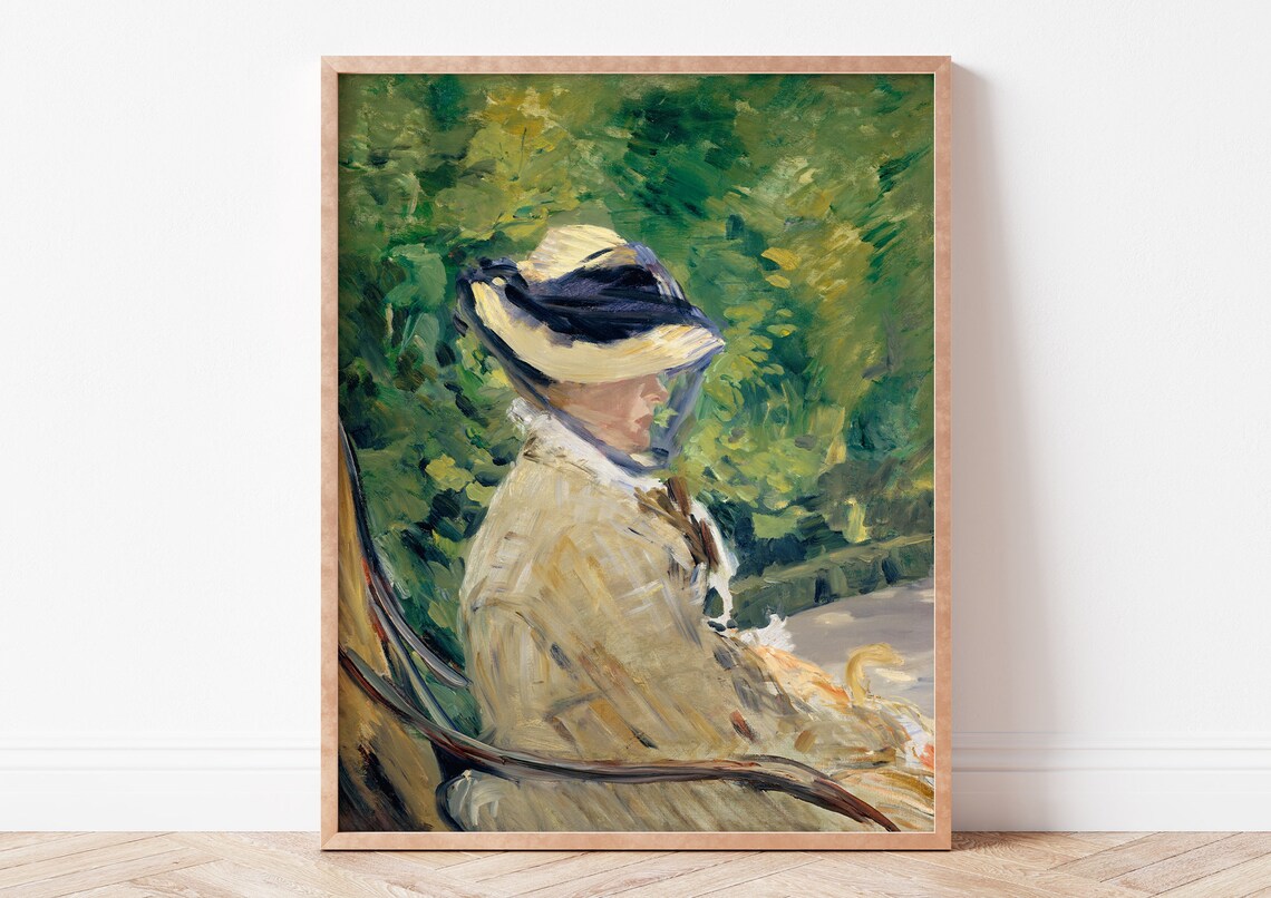 Edouard Manet Madame Manet At Bellevue Straw Hat Garden Portrait Poster