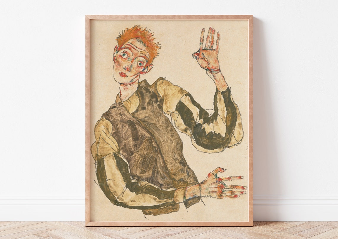 Egon Schiele Self Portrait Spread Fingers Expressionist Poster