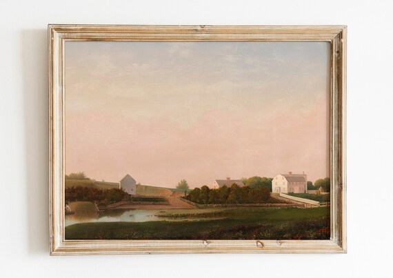 Babson And Ellery Houses Pink Sky Art Print Poster Wall Home Decor Oil Painting Henry Lane