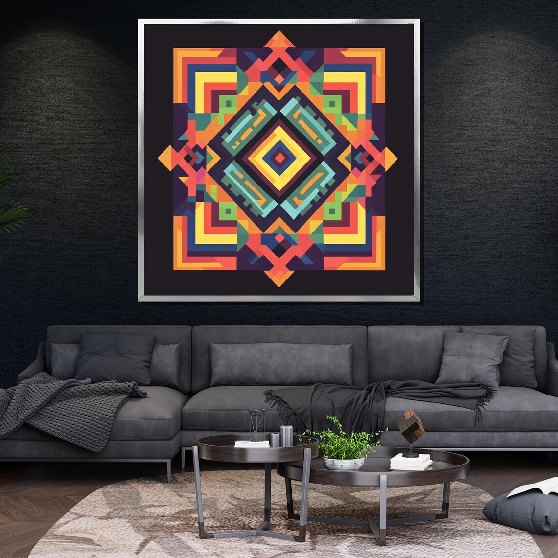 Colorful Geometric Mandala Diamond Kaleidoscope Modern Art Wall Poster - Image 4