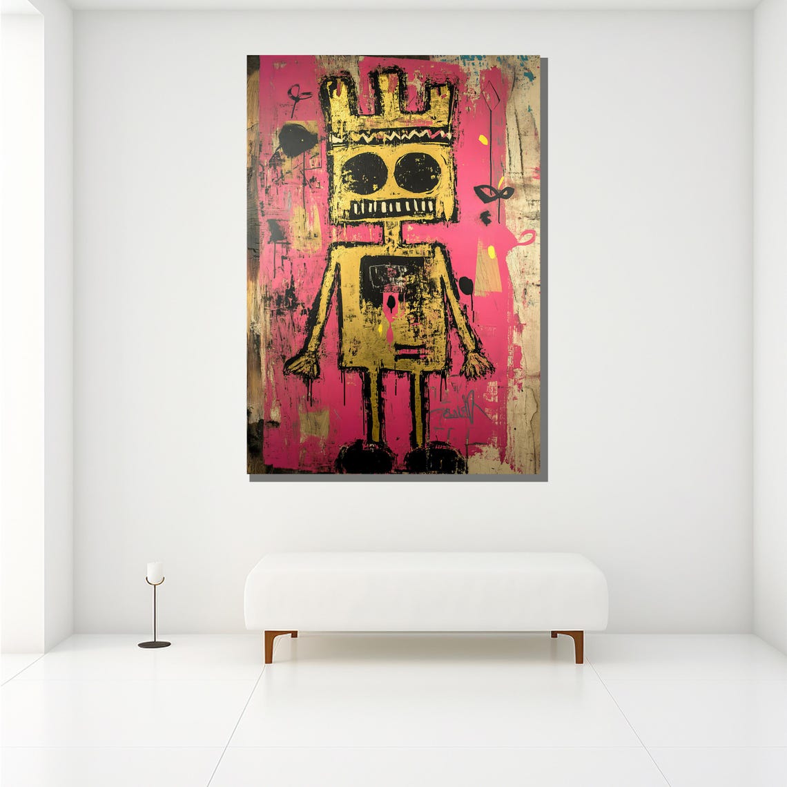 Abstract Robot Pop Art Bold Pink And Gold Modern Wall Art For Home Decor Or Gift - Image 2