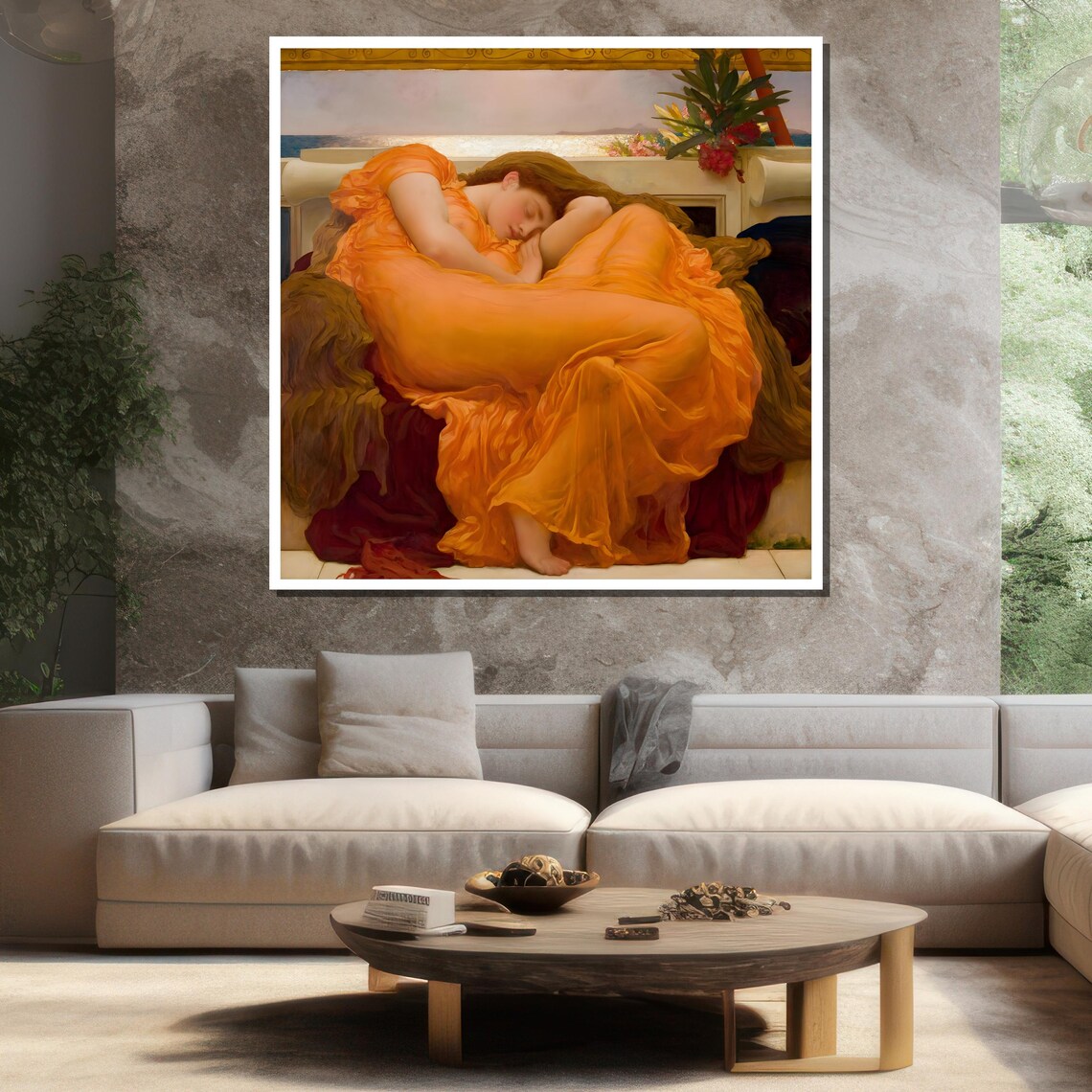 Frederic Leighton Flaming June Sleeping Woman Classic Art Print - Image 3