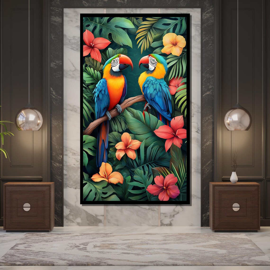 Two Blue Macaws Hibiscus Flowers Tropical Jungle Bird Poster - Image 5