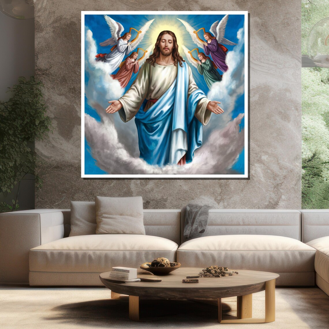 Jesus Ascension Angels Harps Heavenly Clouds Christian Art Wall Poster - Image 3