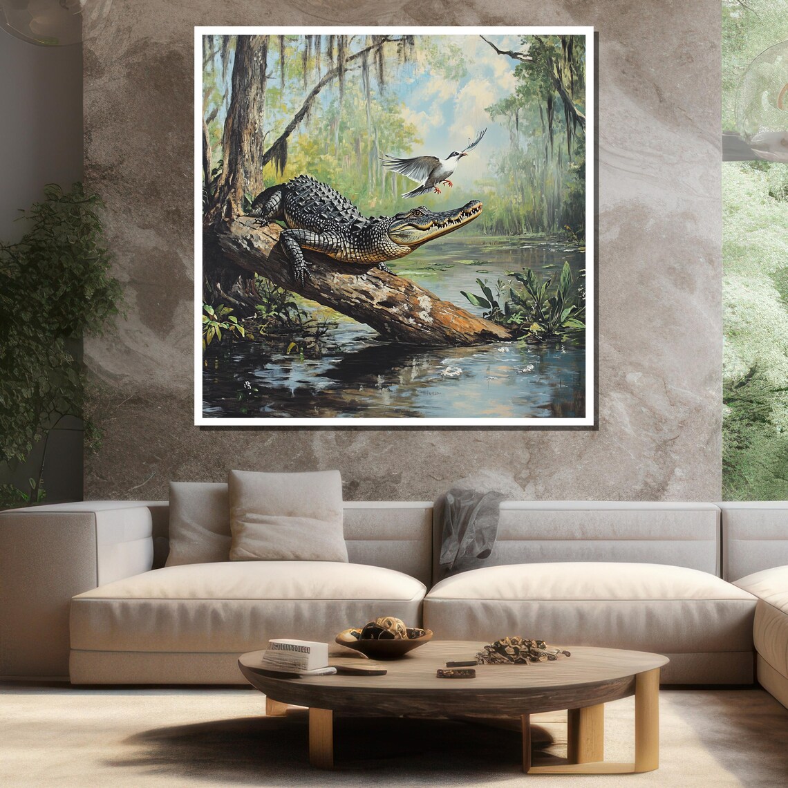 Alligator On Log In Bayou Swamp Wildlife Nature Scene Poster - Image 3
