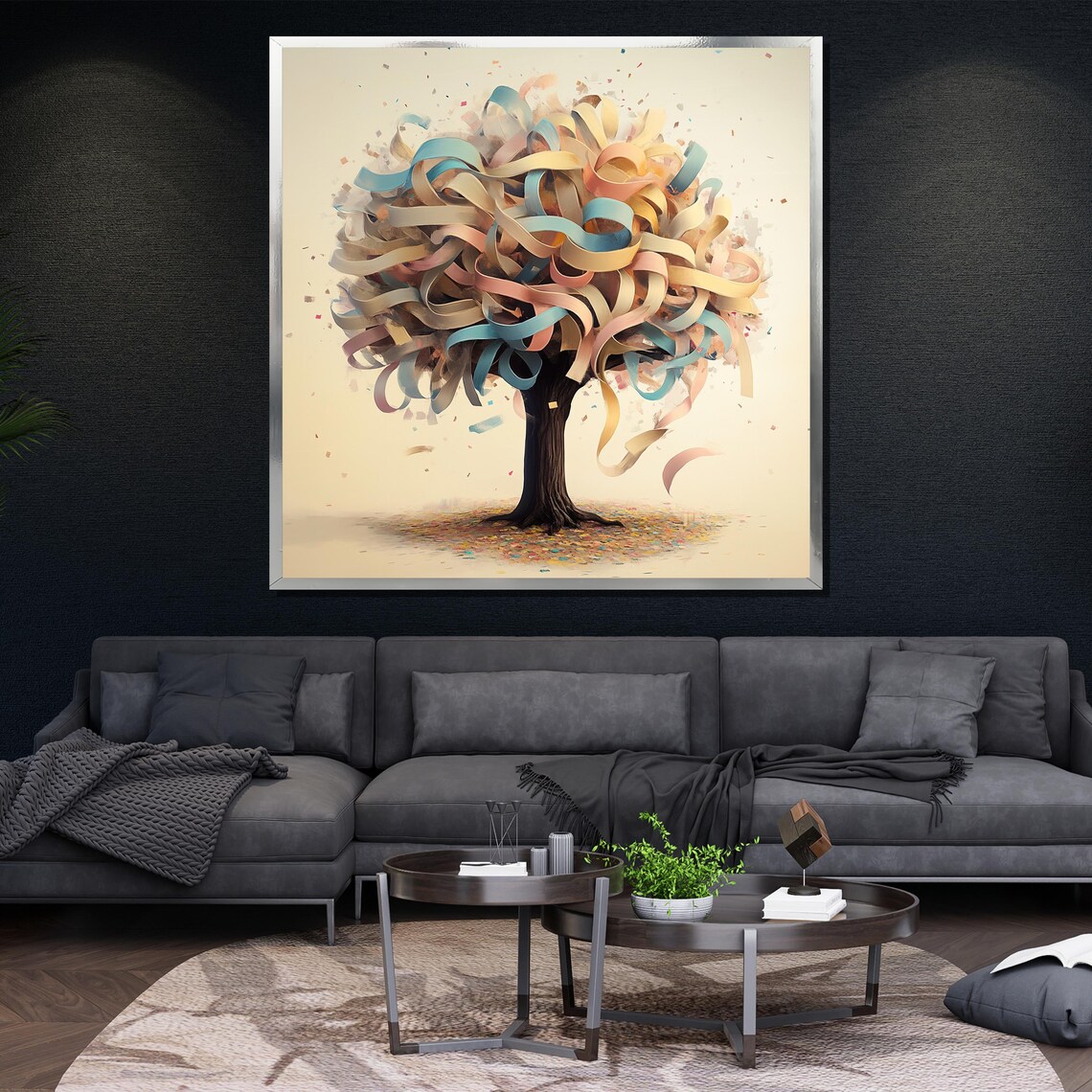 Ribbon Tree Painting Abstract Colorful Wall Art For Living Room Modern Nature Decor Gift - Image 4