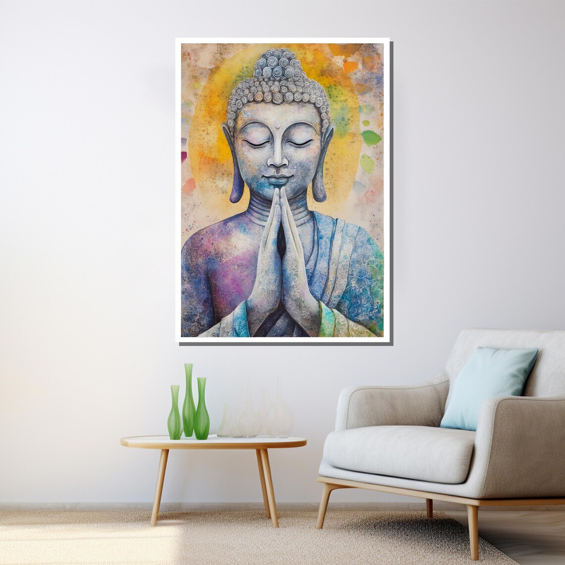 Colorful Watercolor Buddha Praying Hands Vibrant Spiritual Zen Art Poster - Image 3
