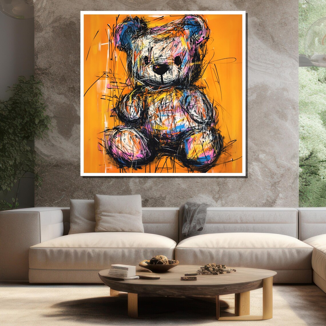 Colorful Teddy Bear, Modern Kids Room Art Print - Image 3