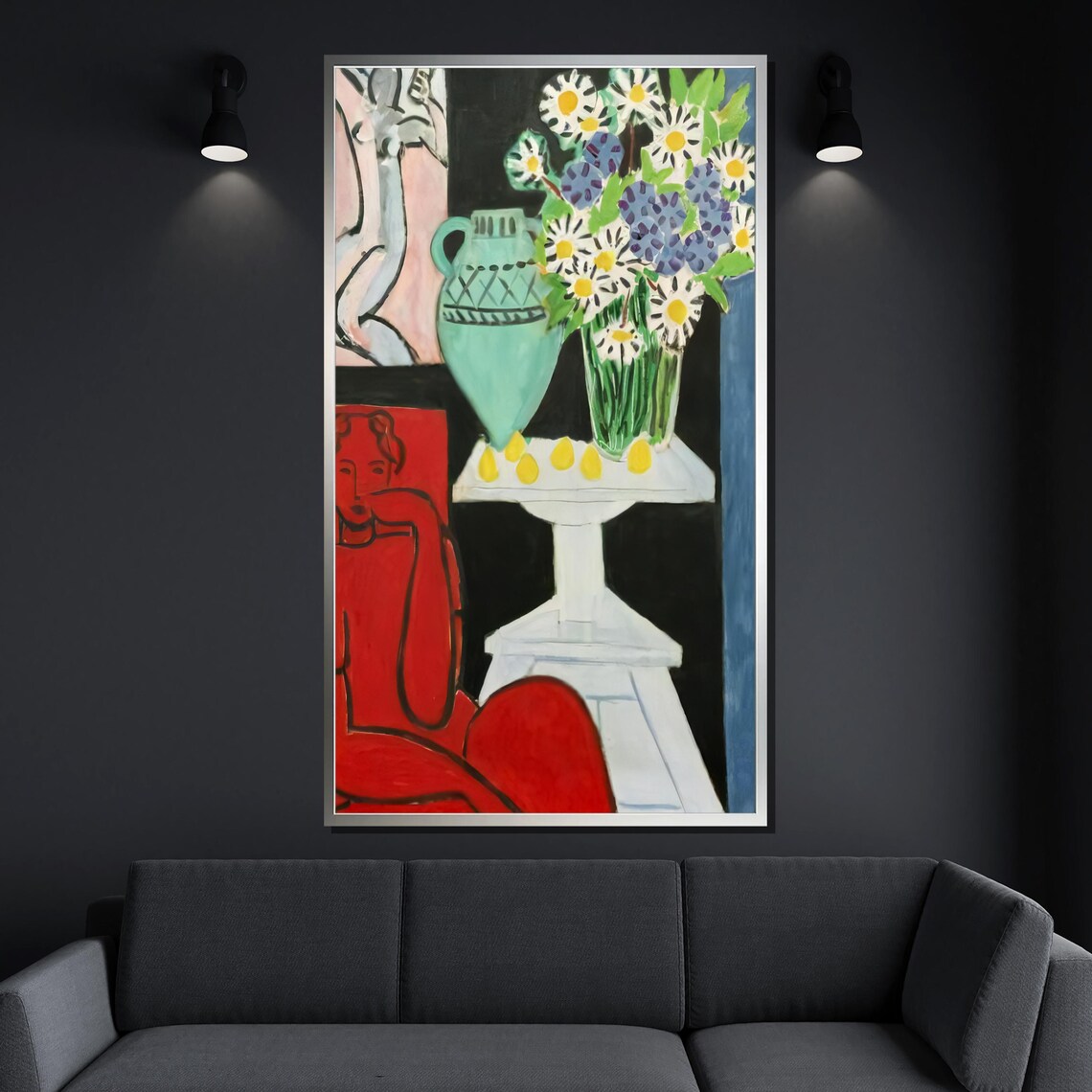 Henri Matisse Style Still Life Daisies Green Vase Red Figure Poster - Image 4