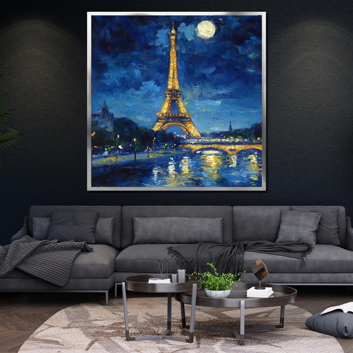 Eiffel Tower At Night With Moon Impressionist Paris Travel Poster - Image 4
