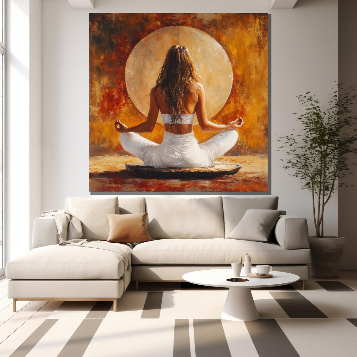 Woman Meditating Before Glowing Sun Warm Sunset Yoga Meditation Poster - Image 2