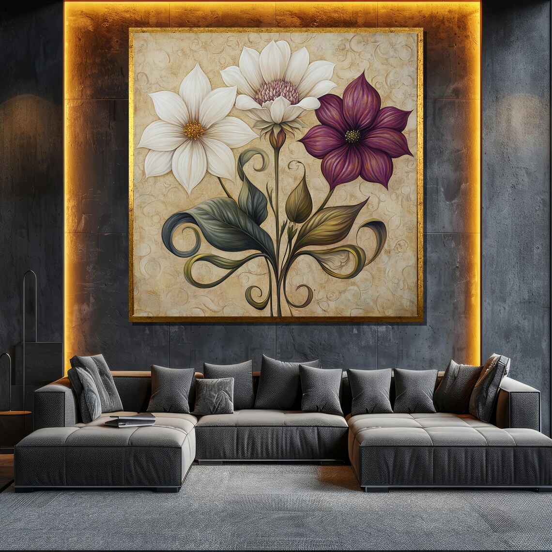 Vintage Style White And Purple Floral Painting Botanical Art Poster