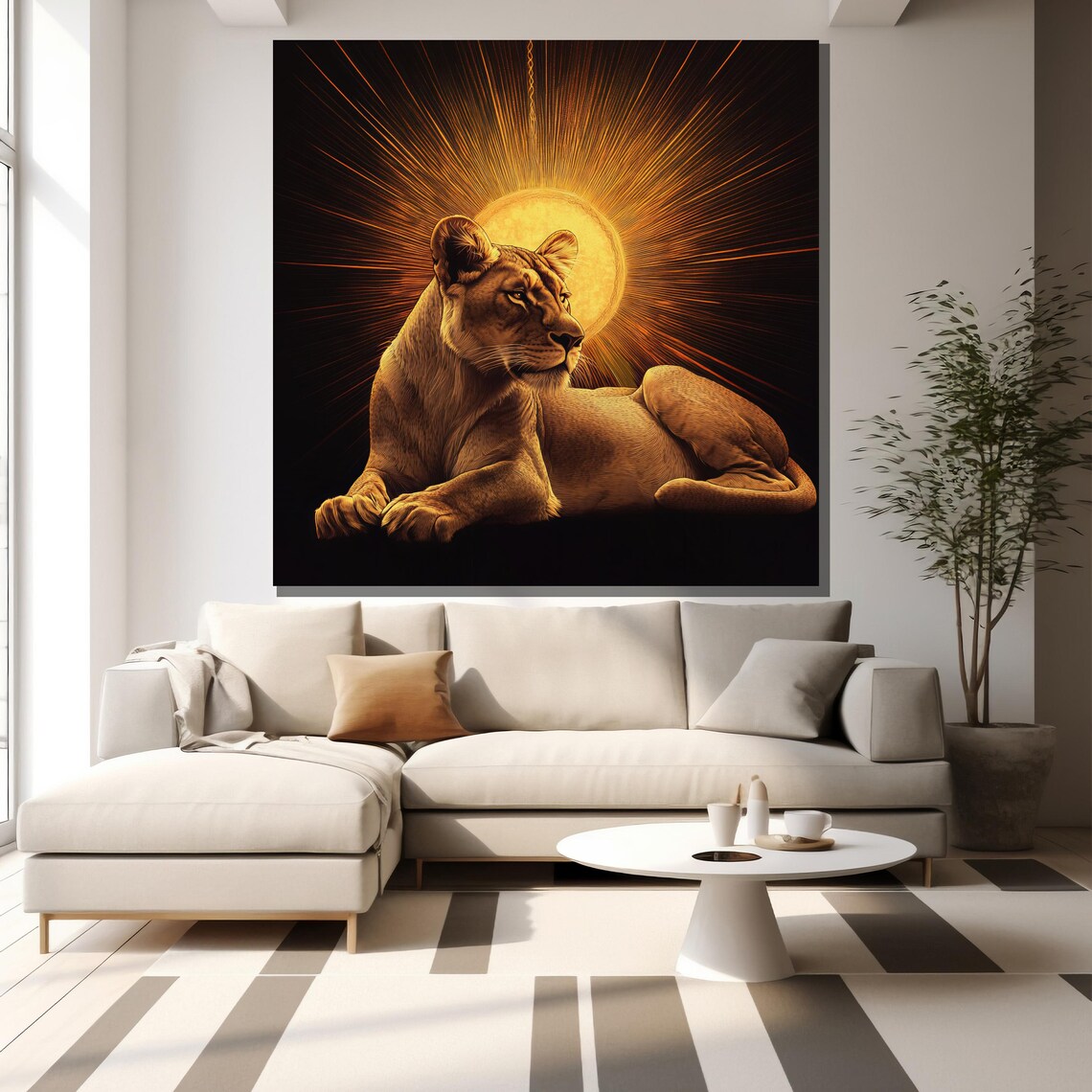 Golden Lioness Sunburst Halo Painting Glowing Wildlife Majestic Safari Wall Art Poster - Image 2