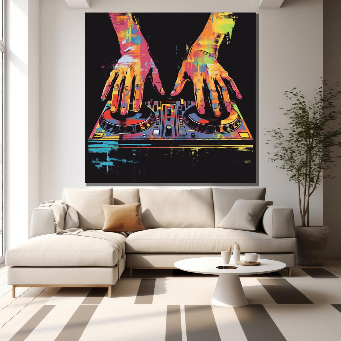 Colorful Dj Hands Painting Music Mixer Wall Art Vibrant Textured Oil Painting For Living Room Gift For Music Enthusiasts - Image 2