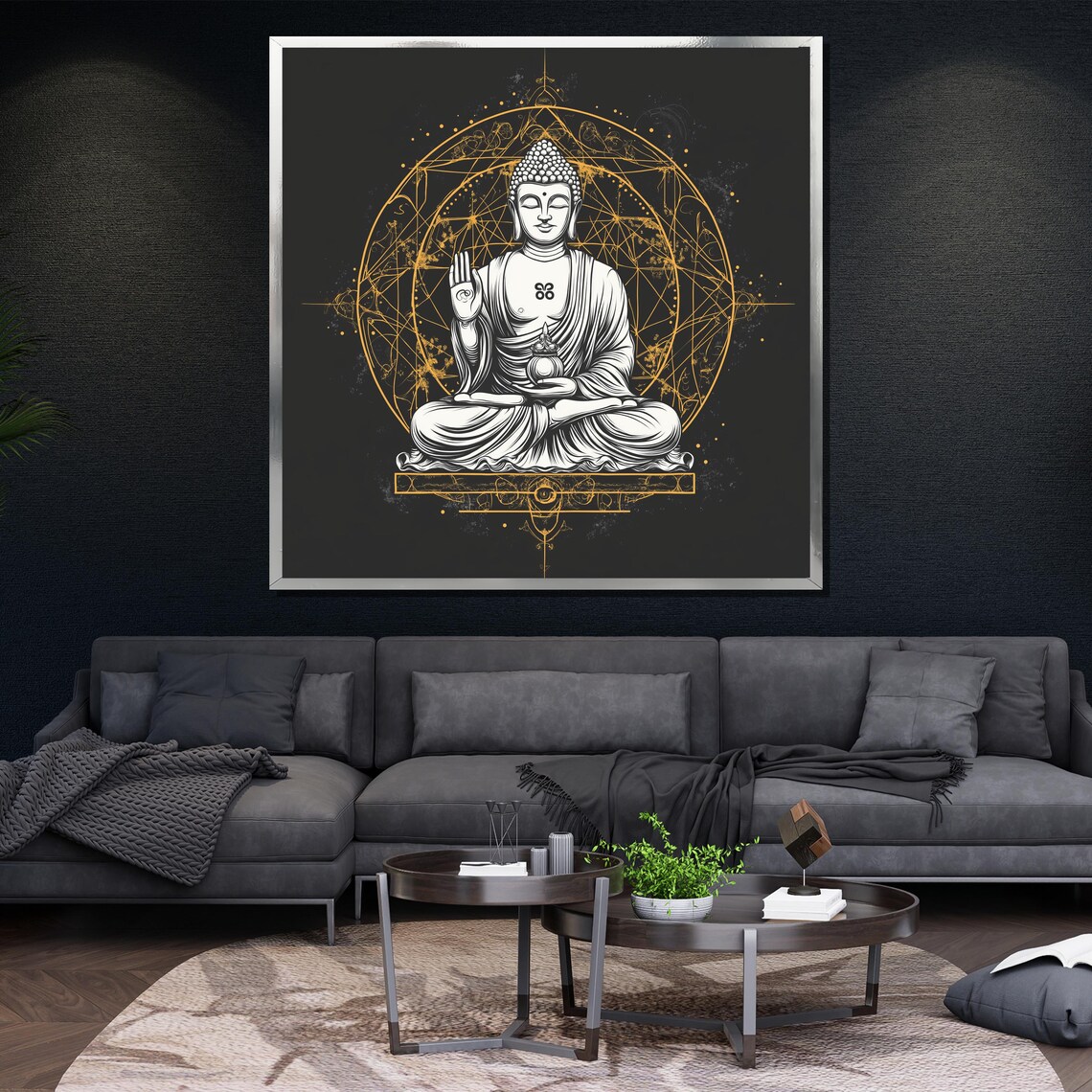 Buddha Blessing Geometric Gold Mandala Black Modern Spiritual Wall Poster - Image 4