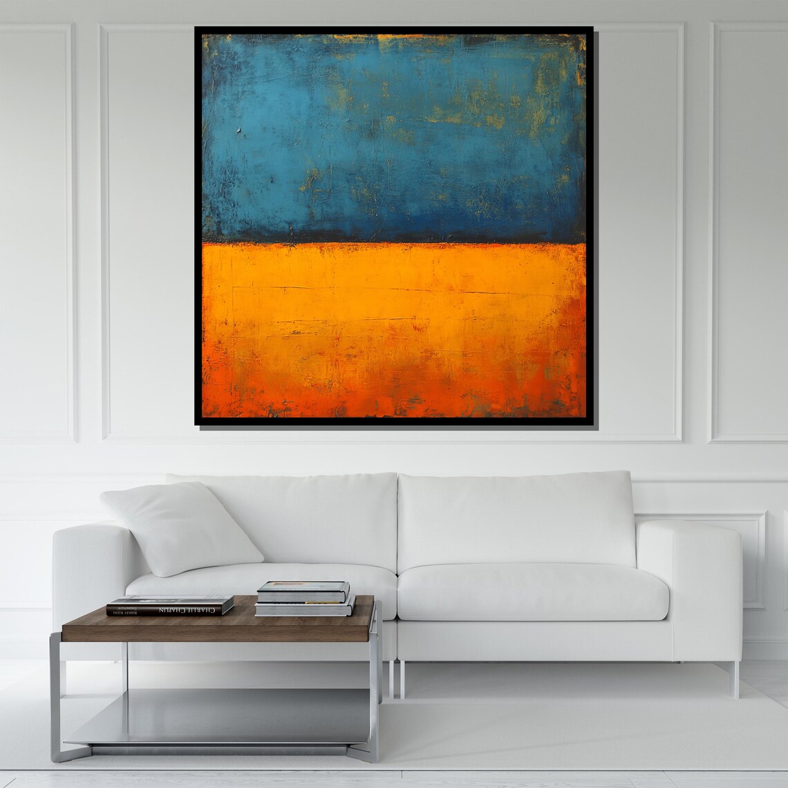Mark Rothko Painting Blue And Vibrant Orange Abstract Art Modern Wall Decor Mid Century Gift Large Artwork - Image 5