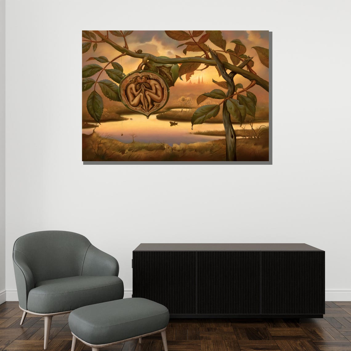 Morteza Katouzian The Lovers Walnut Shell Embrace Sunset Art Poster - Image 2