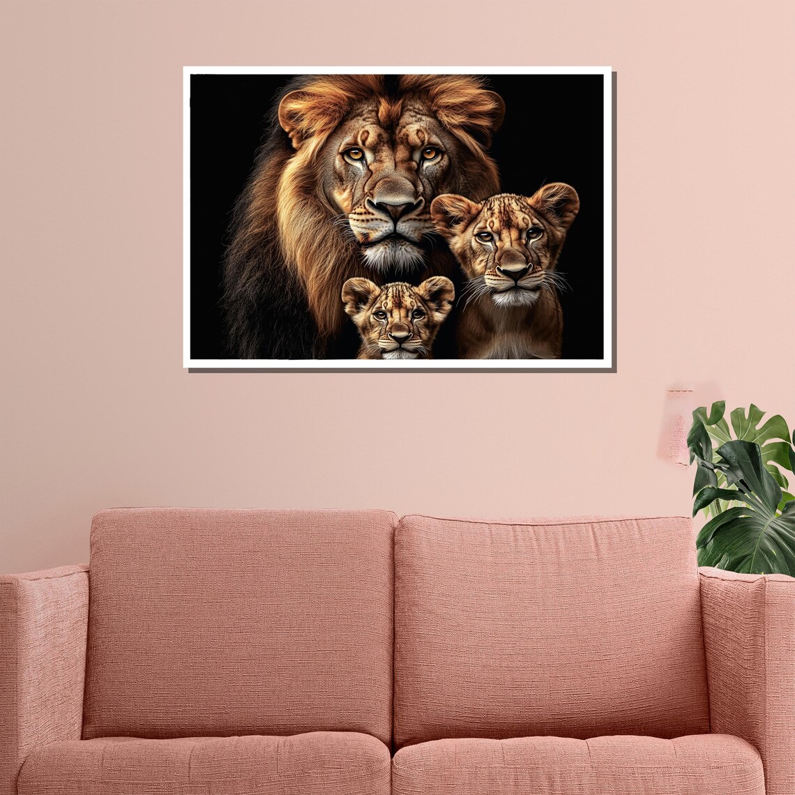 Lion Family Portrait Father Mother Cub Painting Wildlife Nature King Wall Art Poster - Image 3