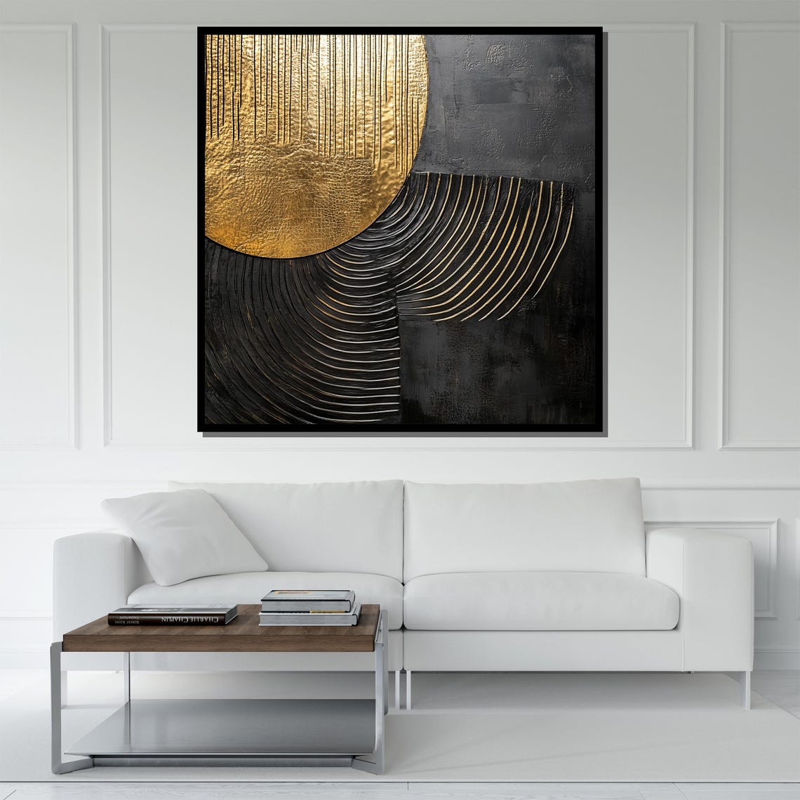 Golden Textured Abstract Painting Modern Wall Art Unique Gift For Living Room Bold Home Decor Statement Piece - Image 5