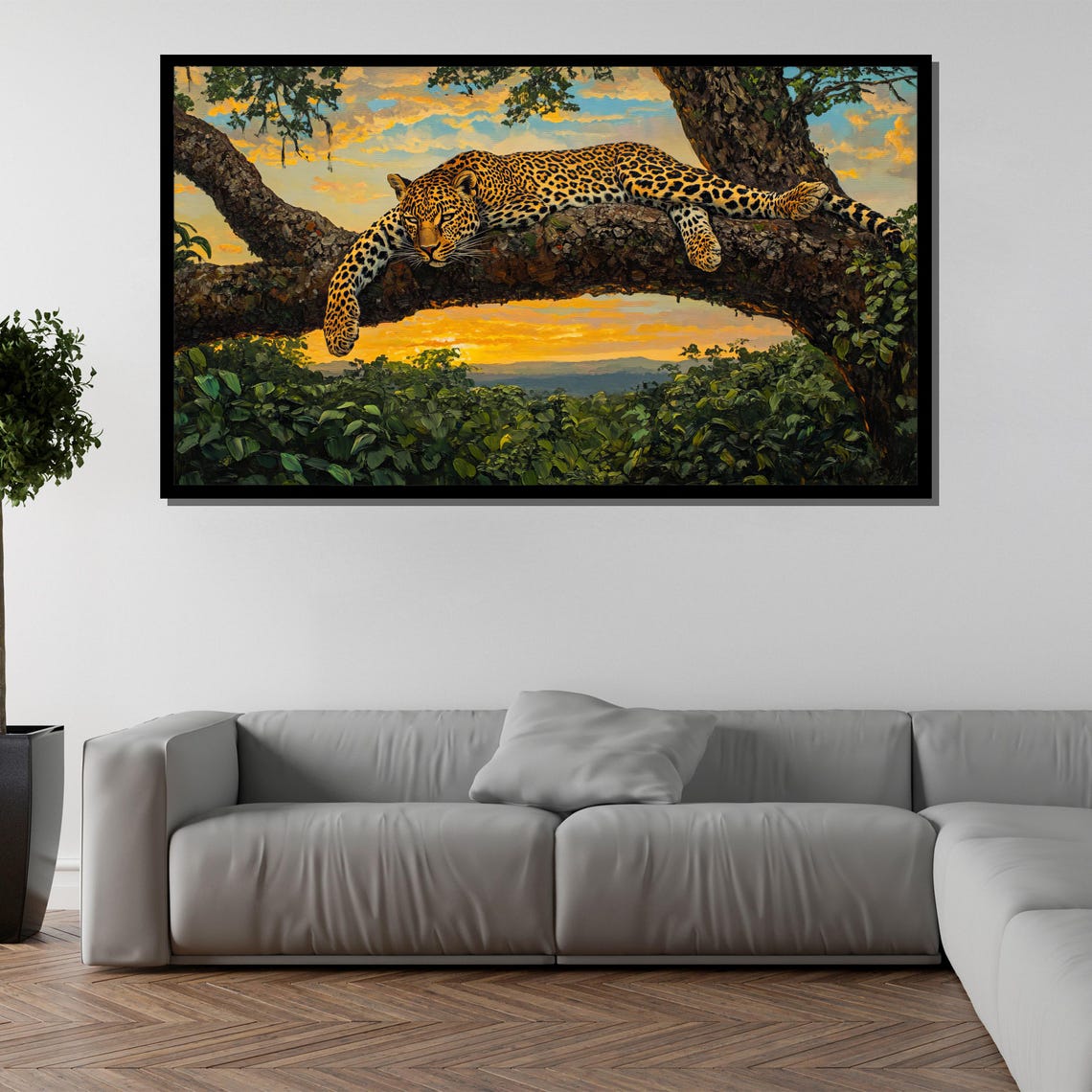 Leopard Resting On Tree Branch Golden Sunset Savannah Wildlife Poster - Image 5
