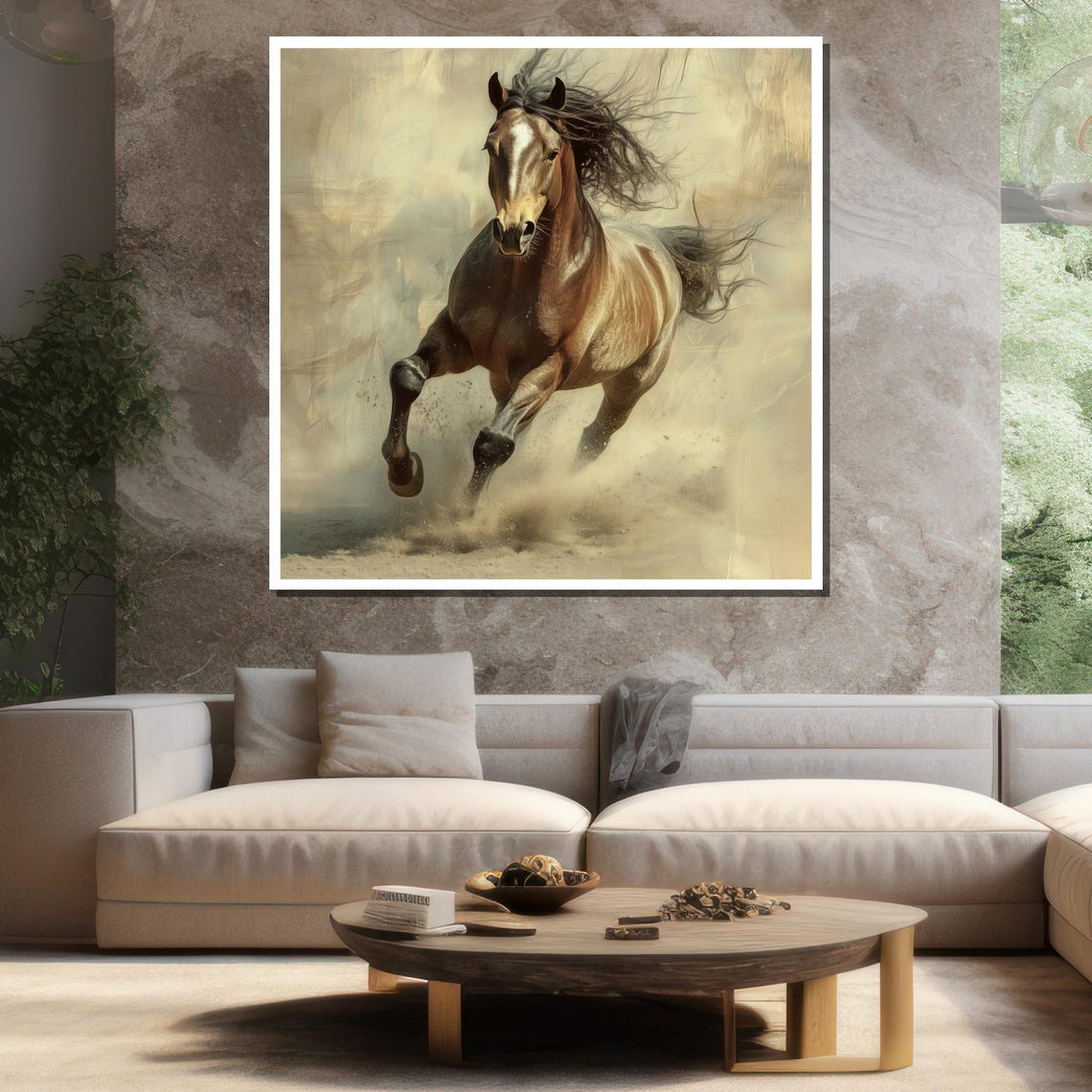 Brown Horse Galloping Dust Elegant Wild Stallion Speed Wall Art - Image 3
