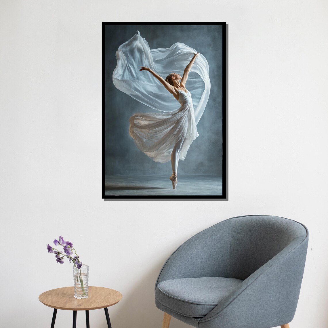 Graceful Ballerina In White Flowing Dress En Pointe Artistic Poster - Image 5