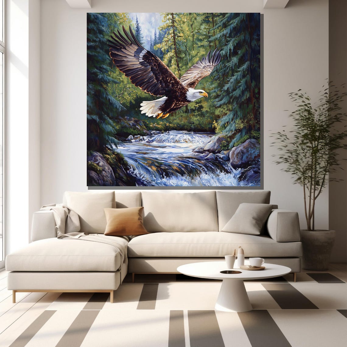 Bald Eagle Forest River Soaring Wildlife Mountain Stream Wall Art - Image 2