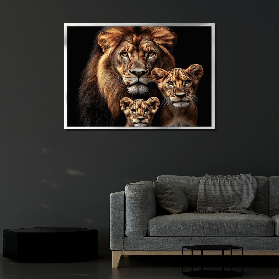 Lion Family Portrait Father Mother Cub Painting Wildlife Nature King Wall Art Poster - Image 4