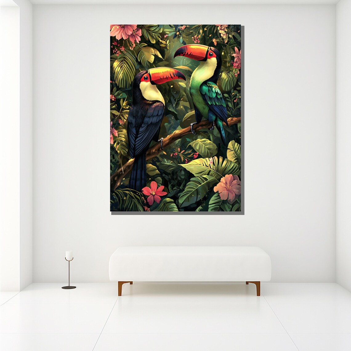 Toucans Tropical Pair Colorful Beaks Hibiscus Jungle Wall Art - Image 2