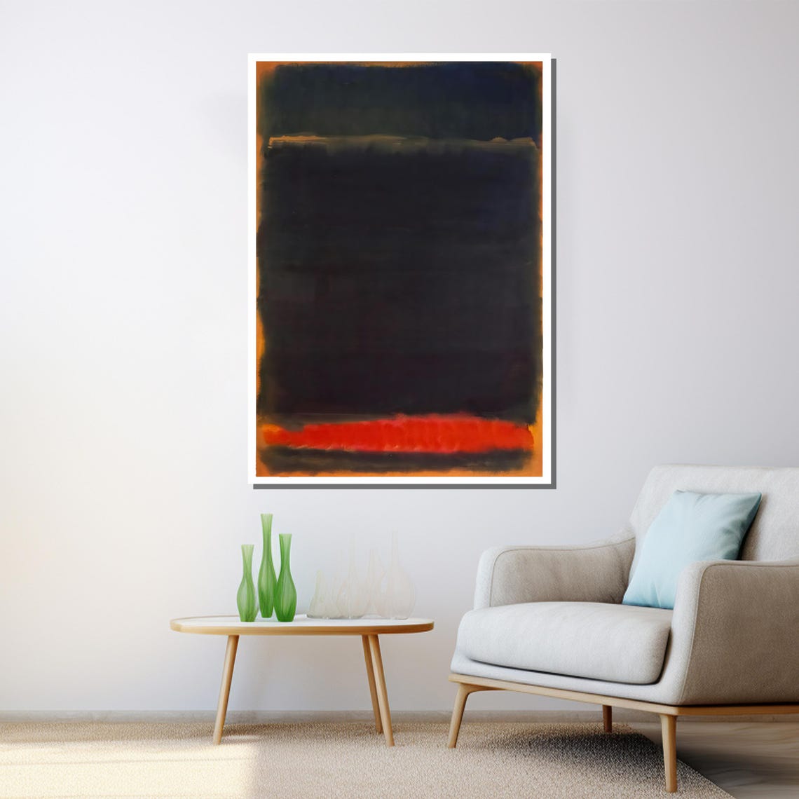 Mark Rothko Style Black Field With Glowing Red Band Abstract Poster - Image 3