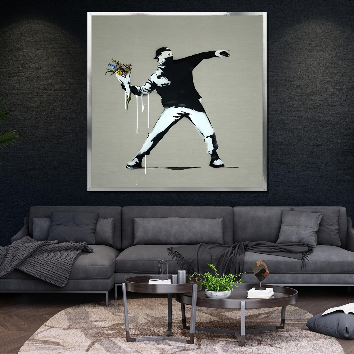 Banksy Flower Thrower Stencil Black White Street Art Wall Poster - Image 4