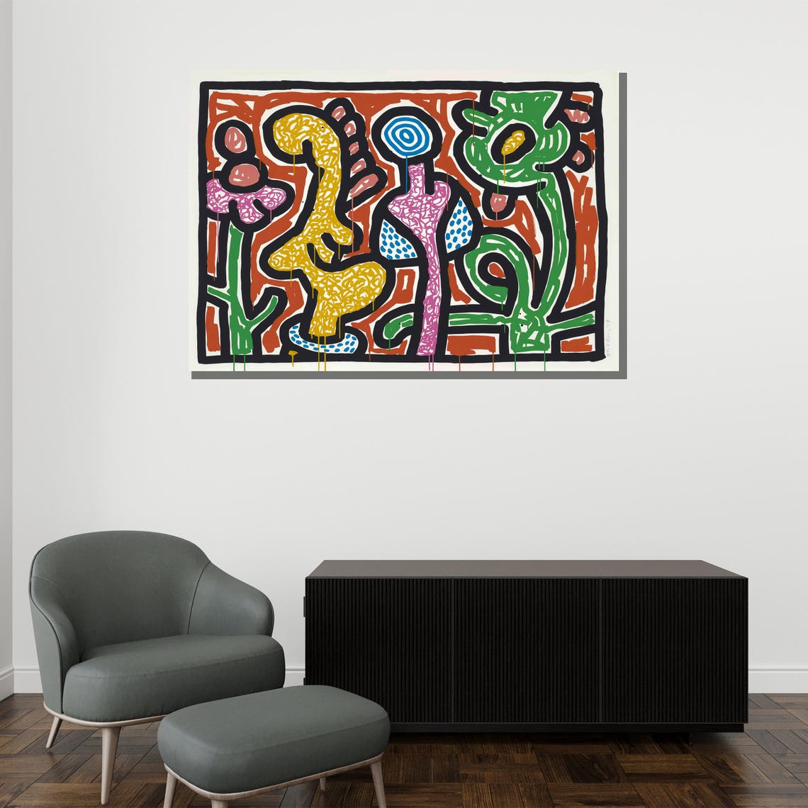 Keith Haring Style Colorful Abstract Flowers Modern Pop Art Poster - Image 2
