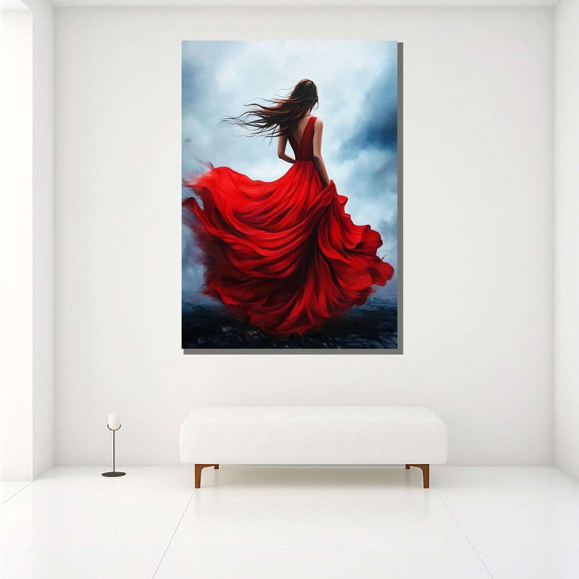 Red Dress Woman, Elegant Modern Wall Art Print - Image 2