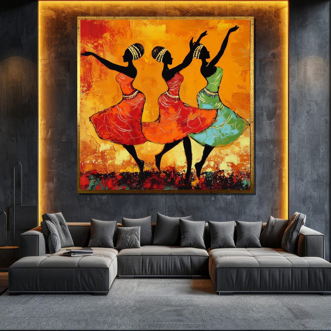 African Women Dancing Painting Vibrant Tribal Wall Art Colorful Textured Oil Painting For Living Room Decor Gift For Art Lovers