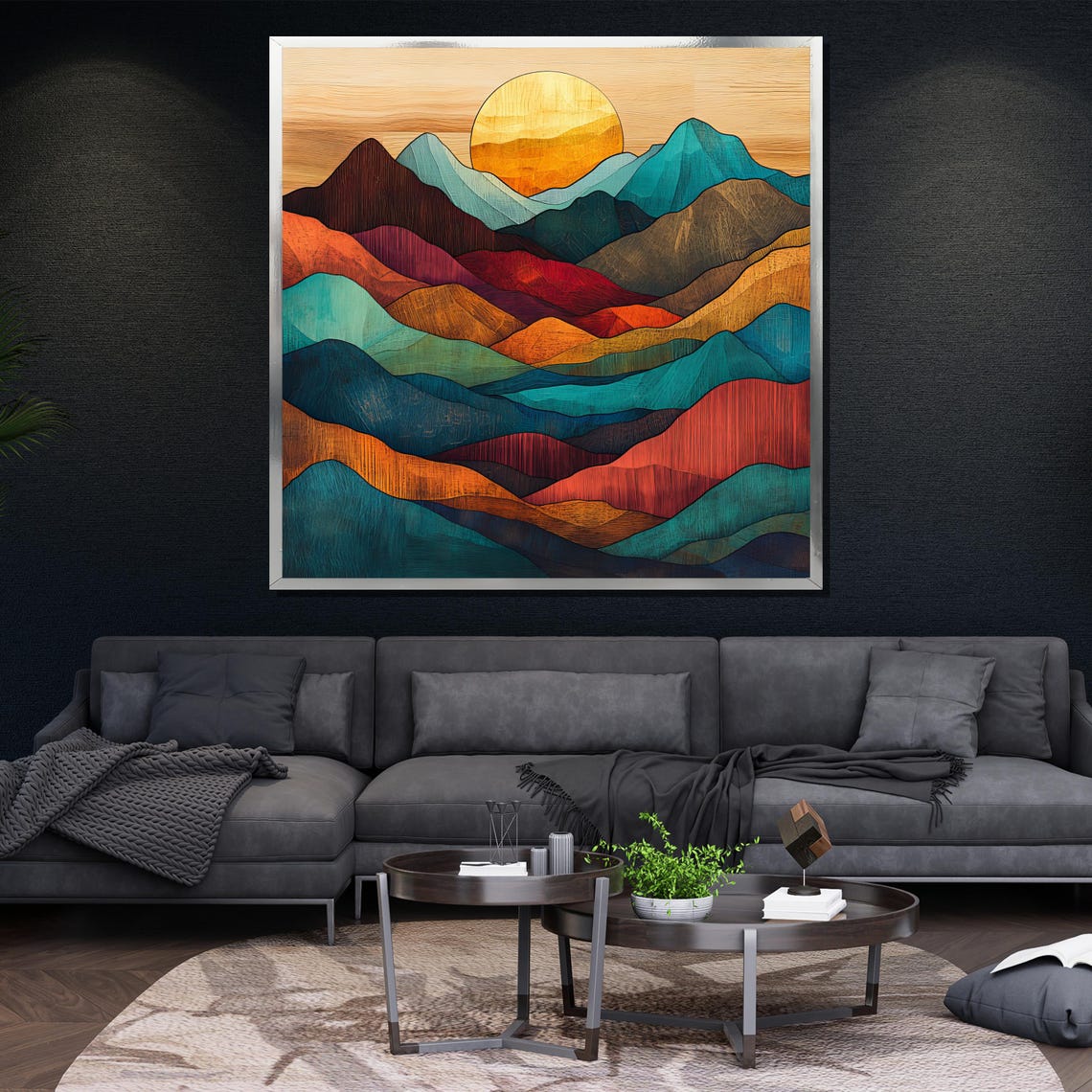 Abstract Sunset Mountain Painting Vibrant Nature Wall Art For Living Room Decor Modern Landscape Gift - Image 4