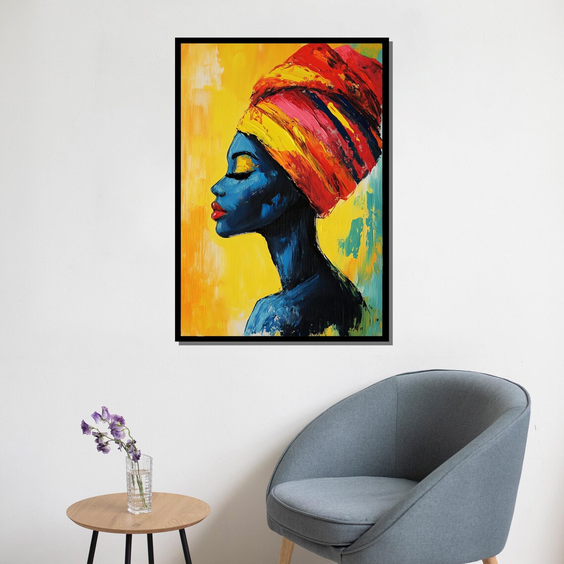 Abstract African Woman Profile Blue Tones Colorful Headwrap Poster - Image 5