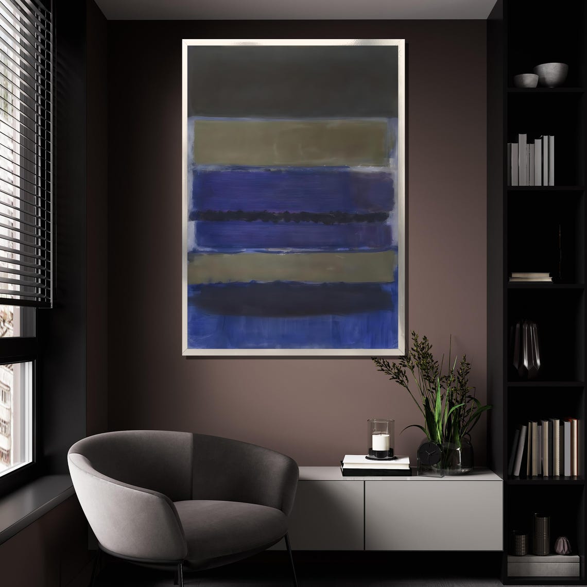 Mark Rothko Style Horizontal Gray Tan And Blue Bands Abstract Poster - Image 4