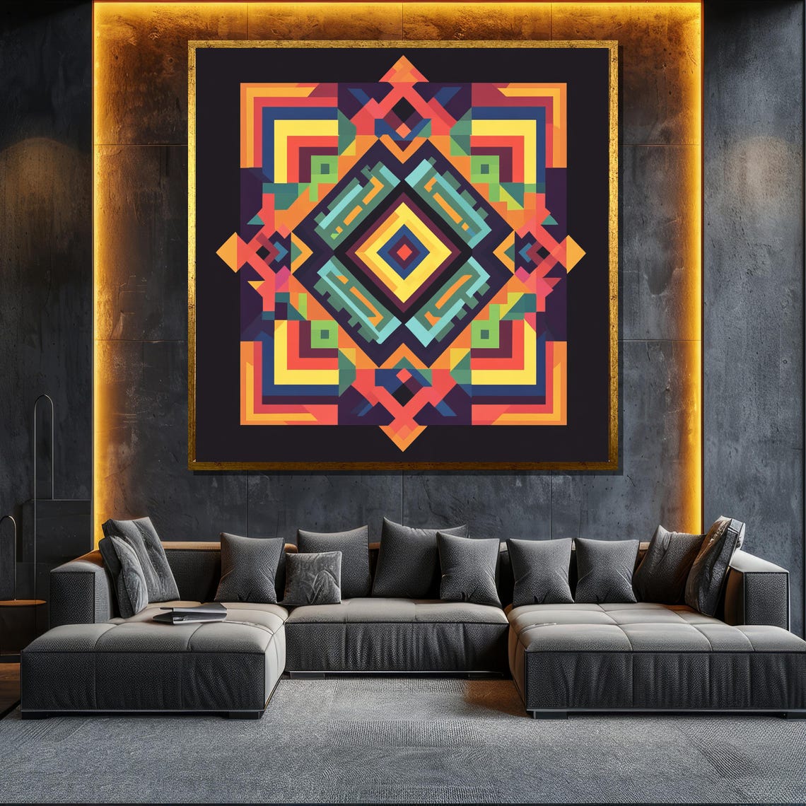 Colorful Geometric Mandala Diamond Kaleidoscope Modern Art Wall Poster