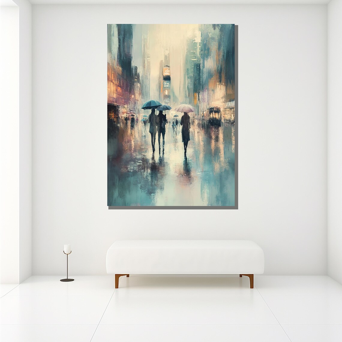 Rainy City Street With Umbrellas Soft Impressionist Urban Art Poster - Image 2
