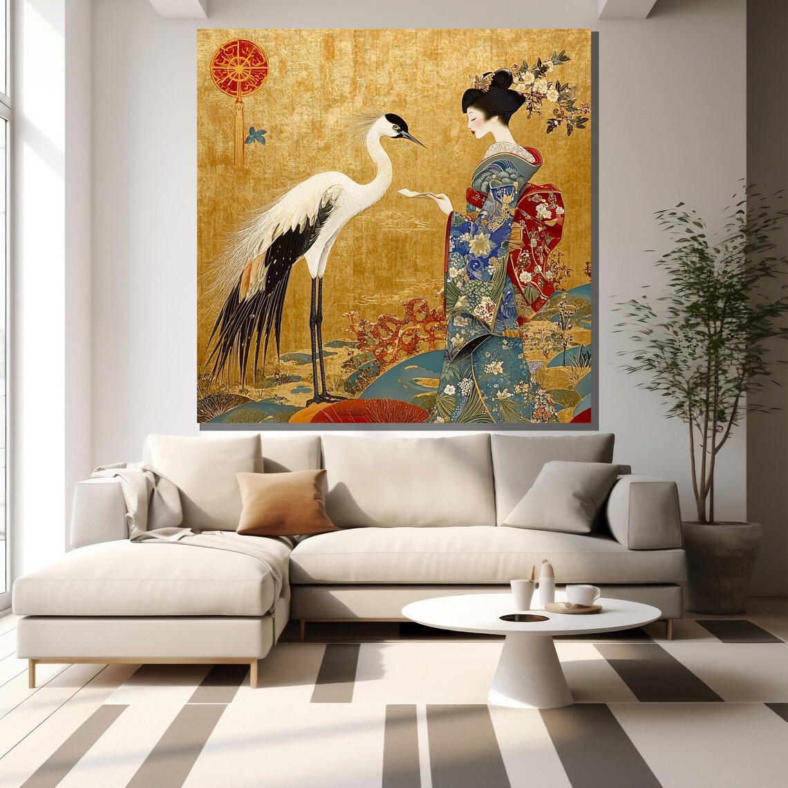 Japanese Crane and Geisha Art Print, Asian Inspired - Image 2