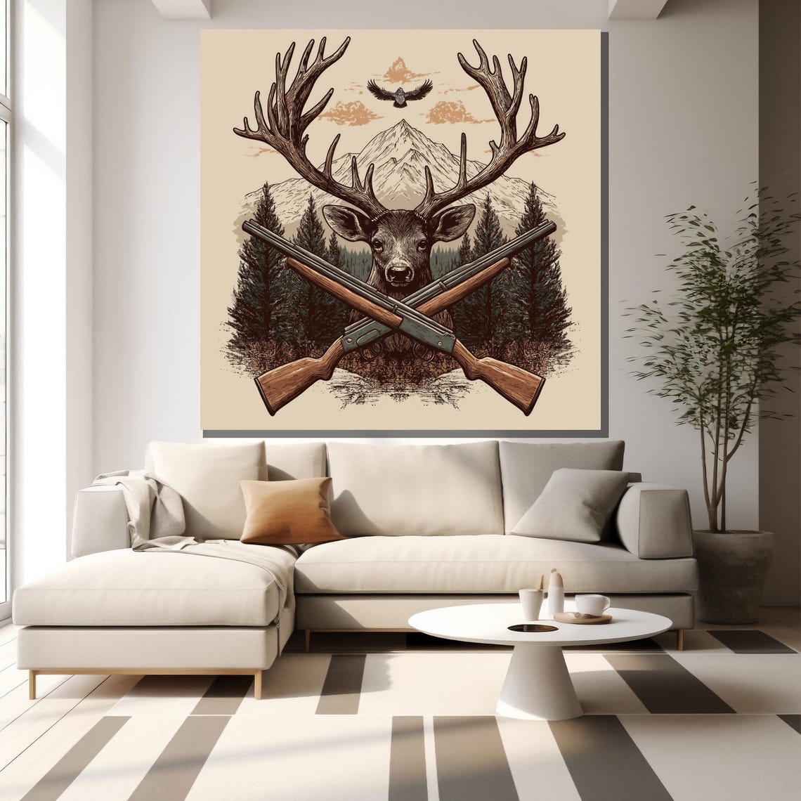 Deer Stag Crossed Rifles Mountain Pine Forest Vintage Hunting Poster - Image 2