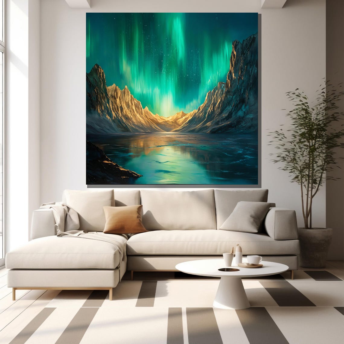 Aurora Borealis Northern Lights Mountain Lake Reflection Night Poster - Image 2