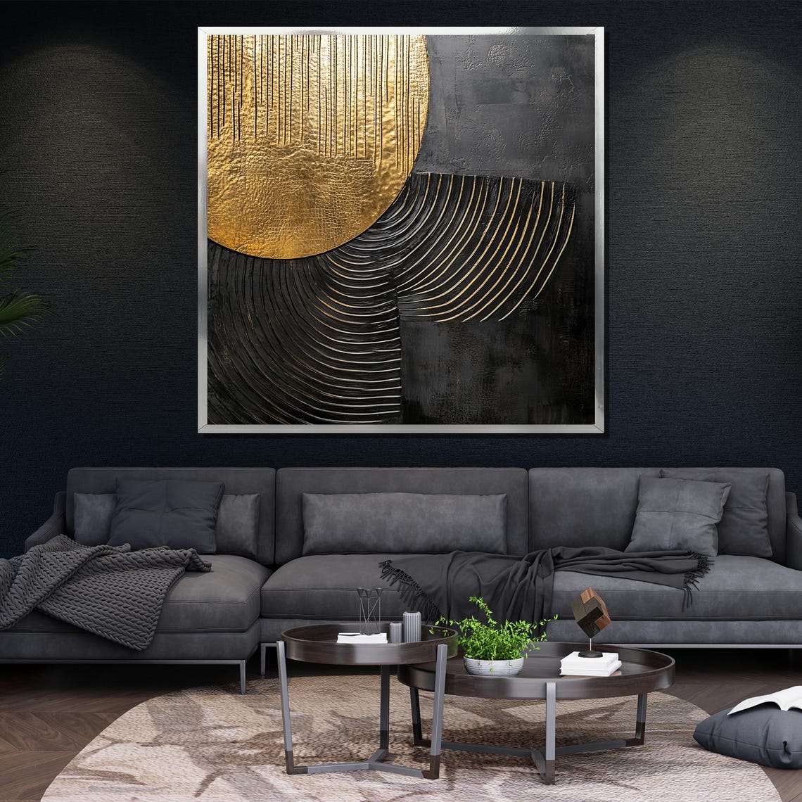 Golden Textured Abstract Painting Modern Wall Art Unique Gift For Living Room Bold Home Decor Statement Piece - Image 4