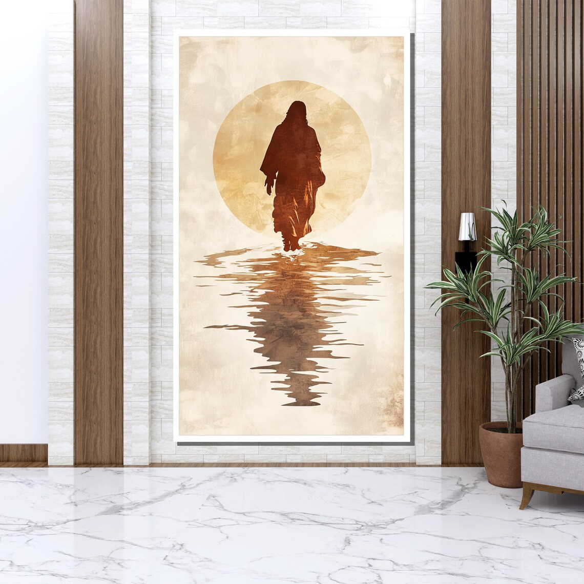 Jesus Walking On Water Golden Sun Silhouette Religious Poster - Image 3